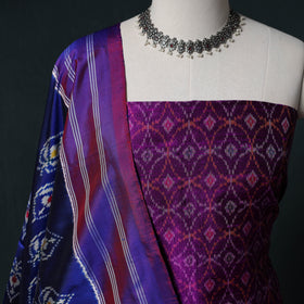 Pochampally Ikat Handwoven Pure Silk 2pc Unstitched Dress Material Kurta Set 12