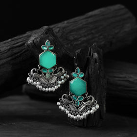 Sea green - saanjh bela peacock oxidised earrings