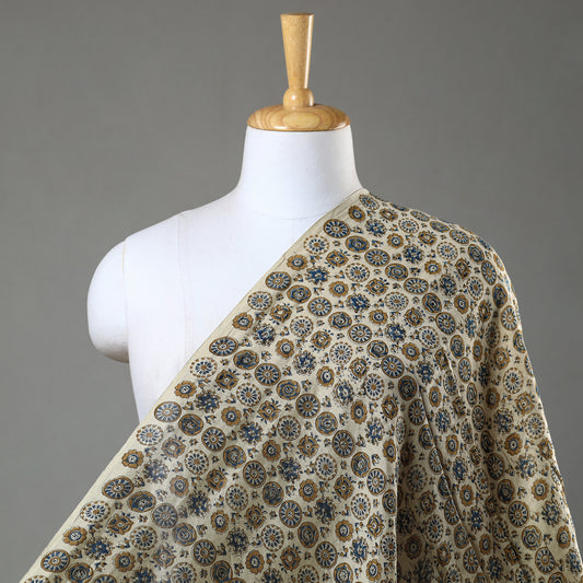 Ajrakh Block Printed Natural Dyed Chanderi Silk Fabric 04