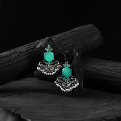 Sea green - saanjh bela peacock oxidised earrings