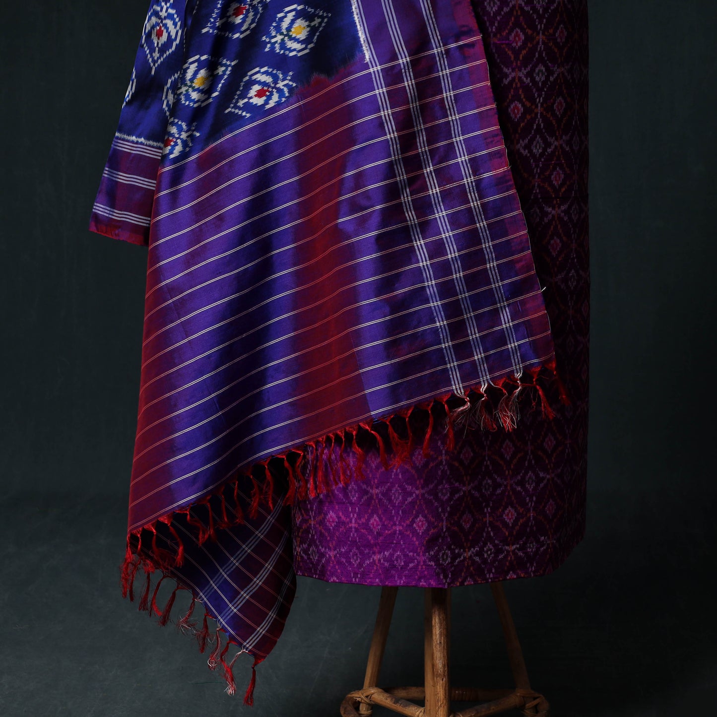Pochampally Ikat Handwoven Pure Silk 2pc Unstitched Dress Material Kurta Set 12