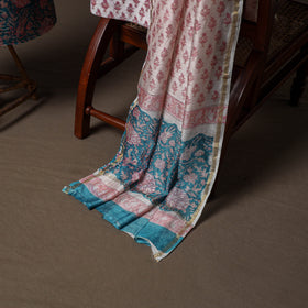 Chanderi Silk Sanganeri Hand Block Print Unstitched Dress Material: Kurta, Bottom with Dupatta 03