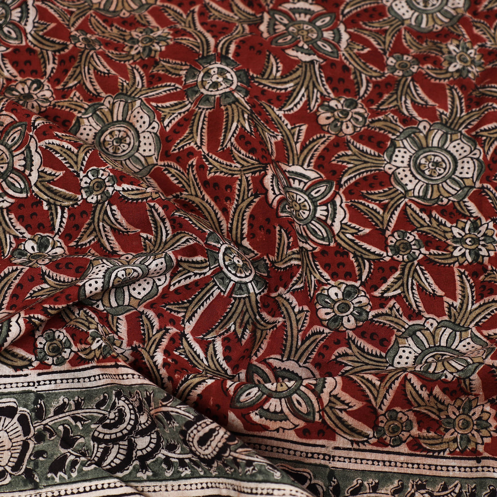 Red - Pedana Kalamkari Block Printed Natural Dyed Cotton Scarf 97