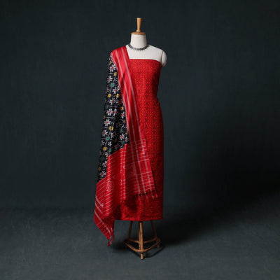Pochampally Ikat Handwoven Pure Silk 2pc Unstitched Dress Material Kurta Set 13