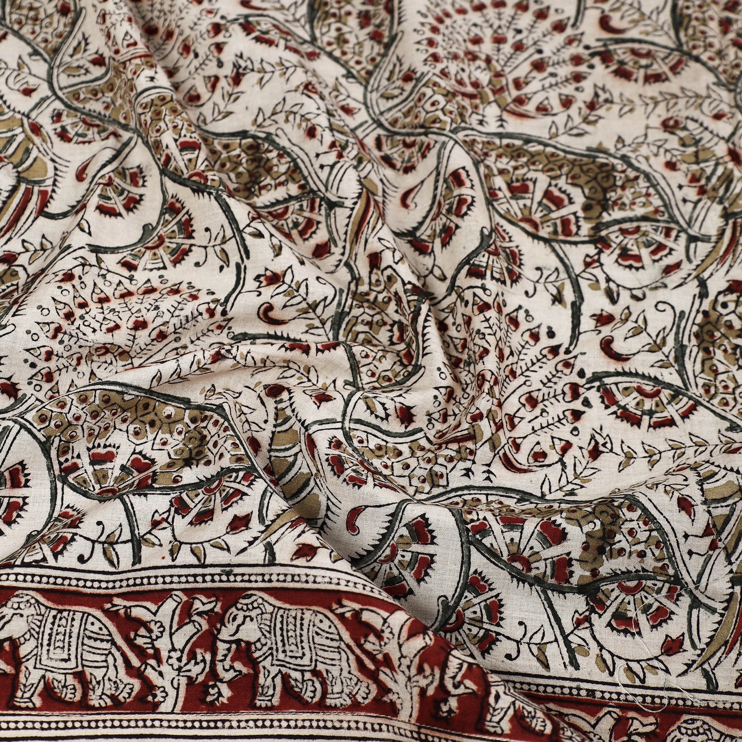 Beige - Pedana Kalamkari Block Printed Natural Dyed Cotton Scarf 98