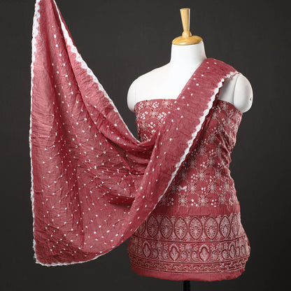 3pc Kutch Bandhani Tie-Dye Satin Cotton Suit Material Set 230