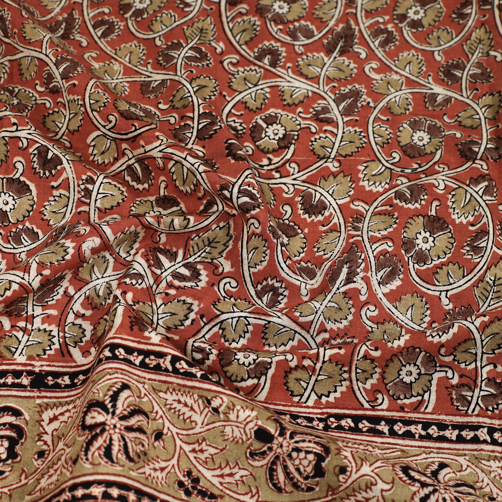 Orange - Pedana Kalamkari Block Printed Natural Dyed Cotton Scarf 99