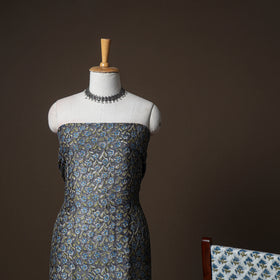 Chanderi Silk Sanganeri Hand Block Print Unstitched Dress Material: Kurta, Bottom with Dupatta 04