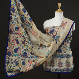 3pc Phulkari Embroidery Chanderi Silk Printed Suit Material Set 91