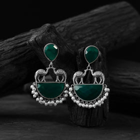 Green - saanjh bela camel oxidised earrings - handcrafted