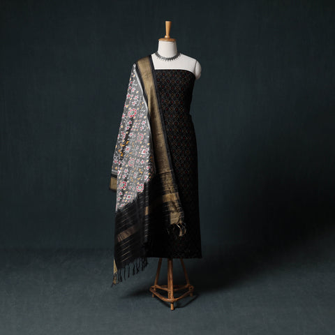 Pochampally Ikat Handwoven Pure Silk 2pc Unstitched Dress Material Kurta Set 14