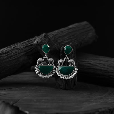 Green - saanjh bela camel oxidised earrings - handcrafted