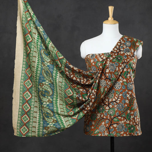 Brown - 2pc Kalamkari Printed Cotton Suit Material Set