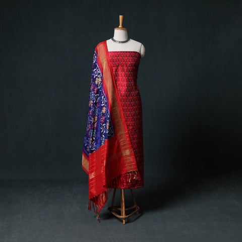 Pochampally Ikat Handwoven Pure Silk 2pc Unstitched Dress Material Kurta Set 15