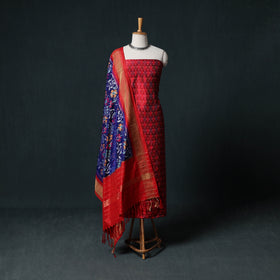 Pochampally Ikat Handwoven Pure Silk 2pc Unstitched Dress Material Kurta Set 15