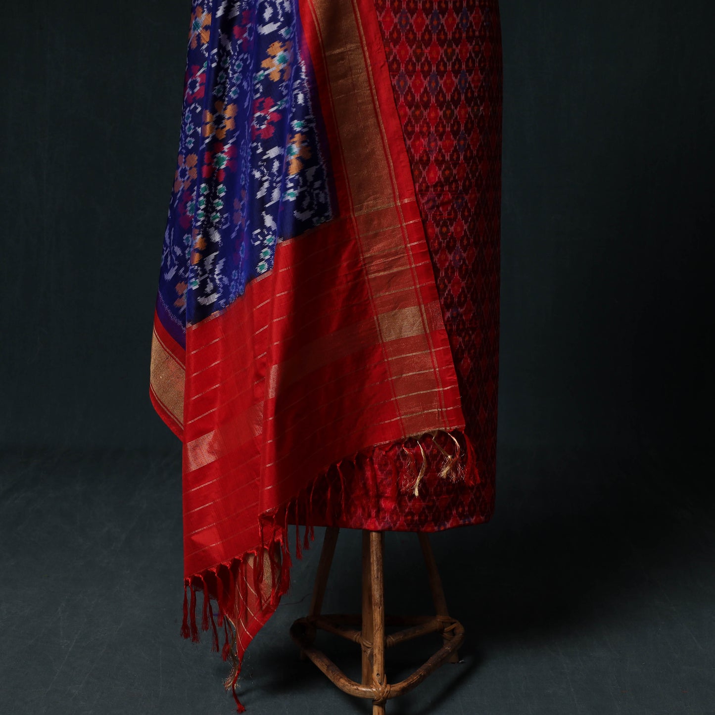 Pochampally Ikat Handwoven Pure Silk 2pc Unstitched Dress Material Kurta Set 15