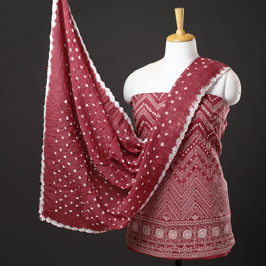 3pc Kutch Bandhani Tie-Dye Satin Cotton Suit Material Set 232