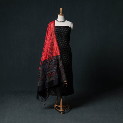 Pochampally Ikat Handwoven Pure Silk 2pc Unstitched Dress Material Kurta Set 16