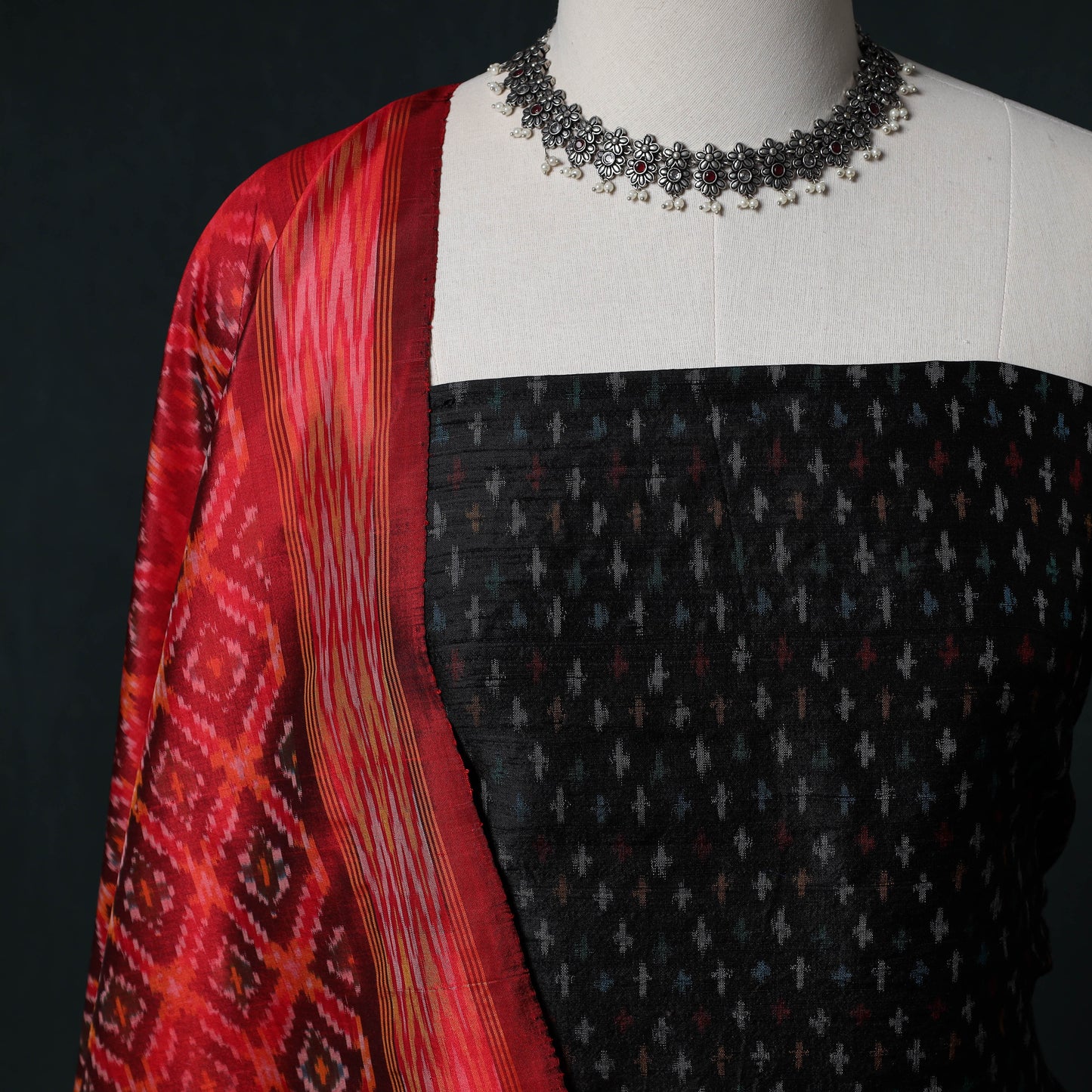 Pochampally Ikat Handwoven Pure Silk 2pc Unstitched Dress Material Kurta Set 16