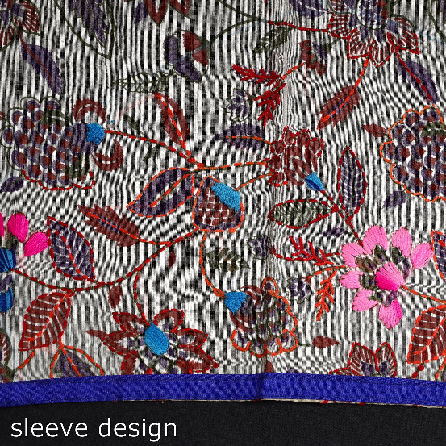 Beige - 3pc Phulkari Embroidery Chanderi Silk Printed Suit Material Set 88
