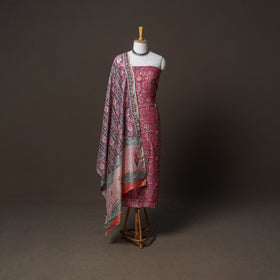 Chanderi Silk Sanganeri Hand Block Print Unstitched Dress Material: Kurta, Bottom with Dupatta 06