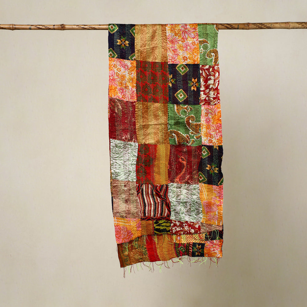 Multicolor - Reversible Patchwork Silk Bengal Kantha Stitch Stole 169