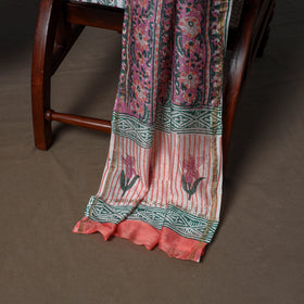 Chanderi Silk Sanganeri Hand Block Print Unstitched Dress Material: Kurta, Bottom with Dupatta 06