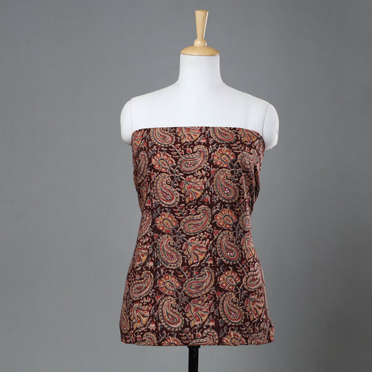 Maroon - Kalamkari Block Printed Sequin Work Cotton Kurta Material - 2.4 Meter