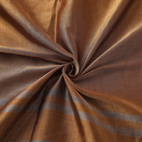 Brown - Handloom Full Tissue Silver Zari Stripes Chanderi Silk Fabric 20