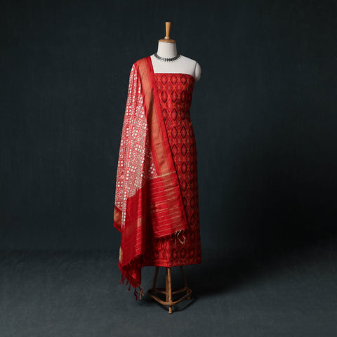 Pochampally Ikat Handwoven Pure Silk 2pc Unstitched Dress Material Kurta Set 18