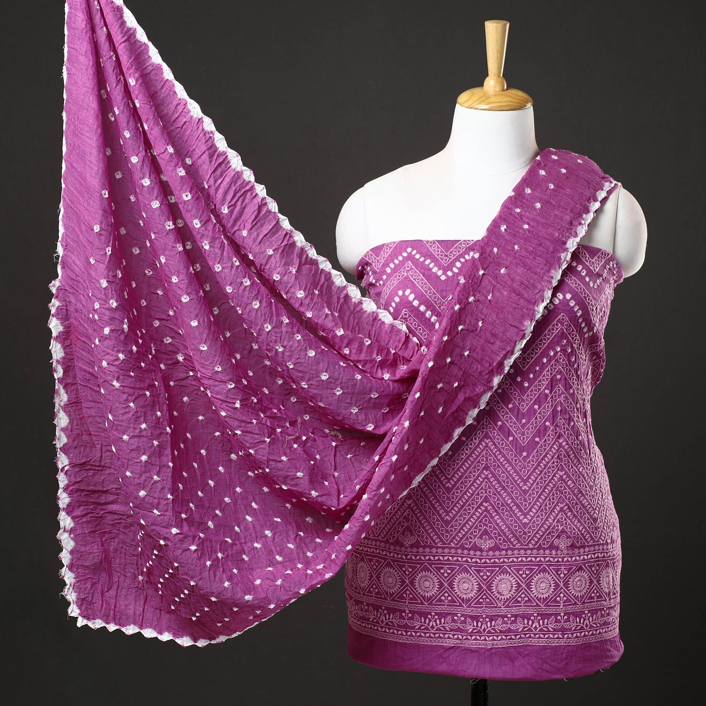3pc Kutch Bandhani Tie-Dye Satin Cotton Suit Material Set 235