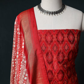 Pochampally Ikat Handwoven Pure Silk 2pc Unstitched Dress Material Kurta Set 18