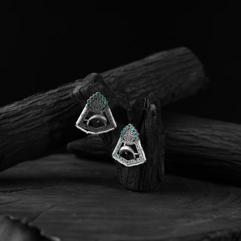 Green - saanjh bela dolphin oxidised earrings - handcrafted