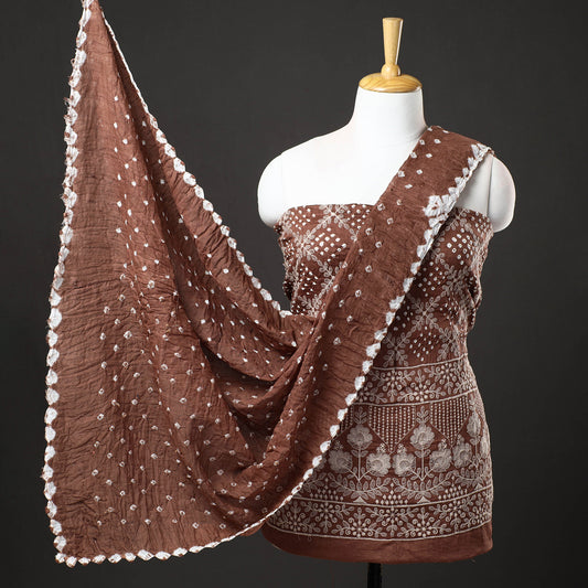 3pc Kutch Bandhani Tie-Dye Satin Cotton Suit Material Set 236