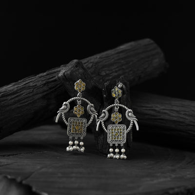 Yellow - saanjh bela twin mayuri oxidised earrings