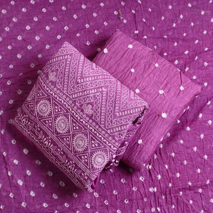 3pc Kutch Bandhani Tie-Dye Satin Cotton Suit Material Set 235