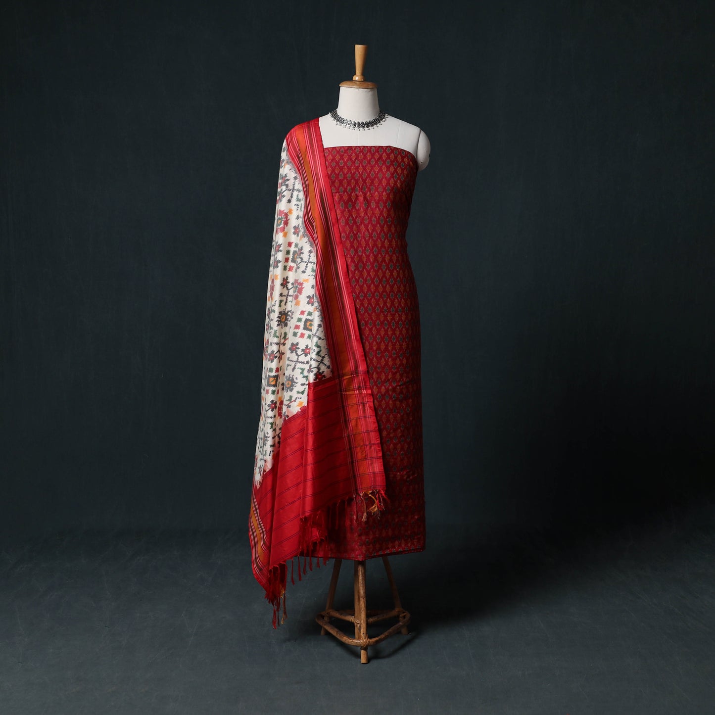 Pochampally Ikat Handwoven Pure Silk 2pc Unstitched Dress Material Kurta Set 19