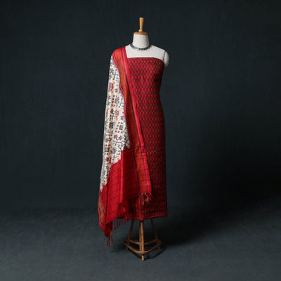 Pochampally Ikat Handwoven Pure Silk 2pc Unstitched Dress Material Kurta Set 19