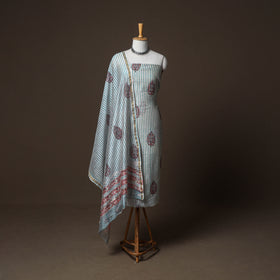 Chanderi Silk Sanganeri Hand Block Print Unstitched Dress Material: Kurta, Bottom with Dupatta 08