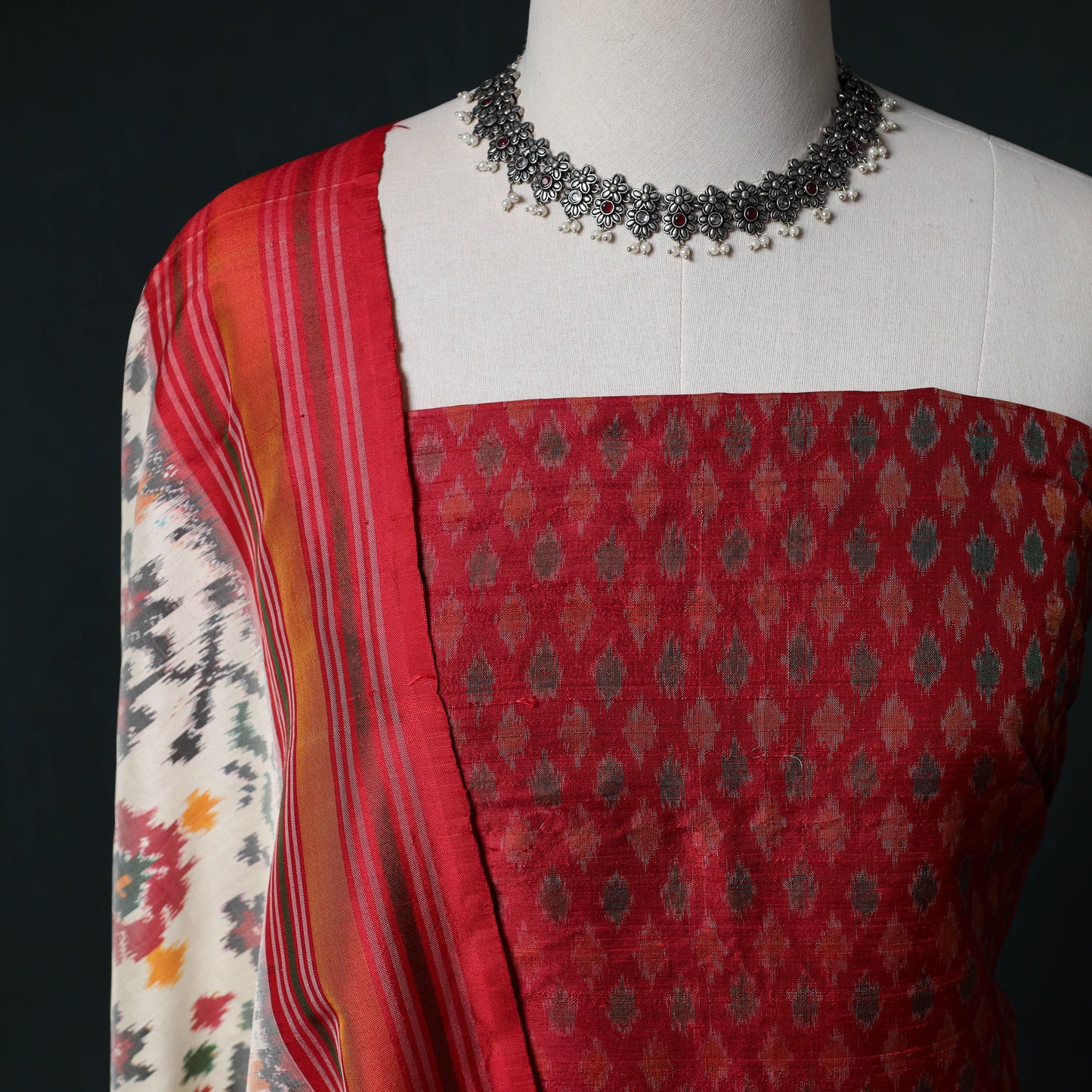 Pochampally Ikat Handwoven Pure Silk 2pc Unstitched Dress Material Kurta Set 19