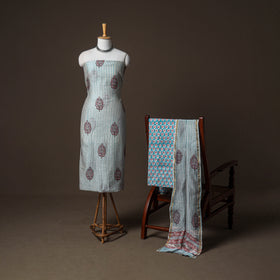 Chanderi Silk Sanganeri Hand Block Print Unstitched Dress Material: Kurta, Bottom with Dupatta 08