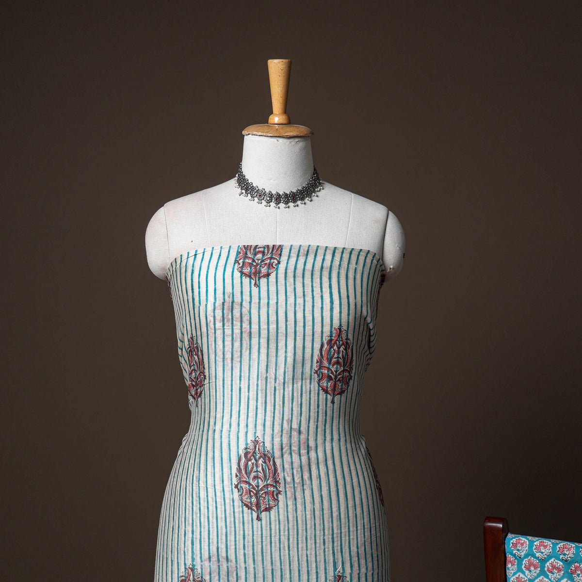 Chanderi Silk Sanganeri Hand Block Print Unstitched Dress Material: Kurta, Bottom with Dupatta 08