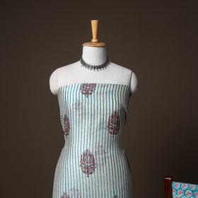 Chanderi Silk Sanganeri Hand Block Print Unstitched Dress Material: Kurta, Bottom with Dupatta 08