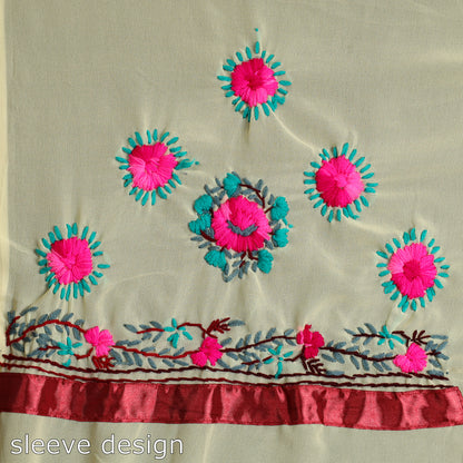Yellow - 3pc Phulkari Embroidery Chapa Work Georgette Suit Material Set 30