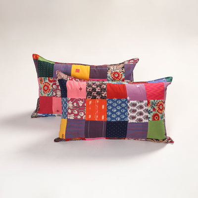 Multicolor - handcrafted patchwork pillow covers (set of 2)