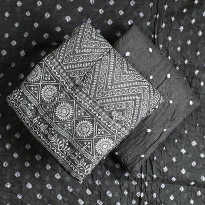 3pc Kutch Bandhani Tie-Dye Satin Cotton Suit Material Set 237
