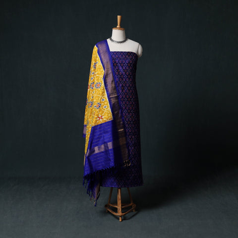 Pochampally Ikat Handwoven Pure Silk 2pc Unstitched Dress Material Kurta Set 21