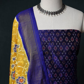 Pochampally Ikat Handwoven Pure Silk 2pc Unstitched Dress Material Kurta Set 21
