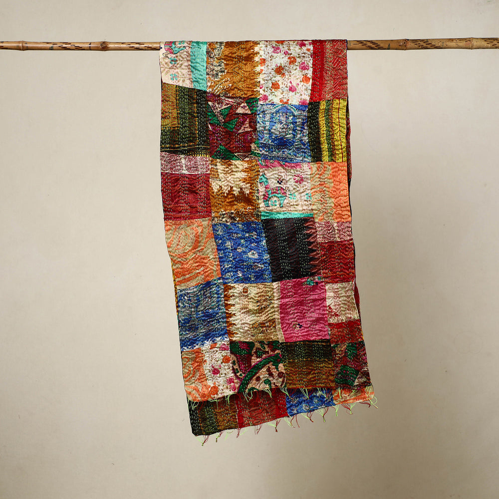 Multicolor - Reversible Patchwork Silk Bengal Kantha Stitch Stole 146