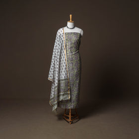 Chanderi Silk Sanganeri Hand Block Print Unstitched Dress Material: Kurta, Bottom with Dupatta 10